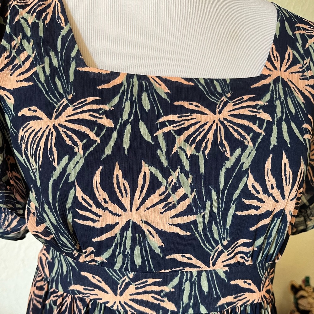 Madewell Navy Dress with Peach Floral and Sage Green Leaves